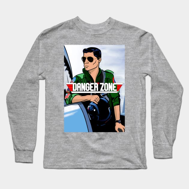 Danger Zone Top Gun Sterling Archer Mashup Long Sleeve T-Shirt by Jamie Collins